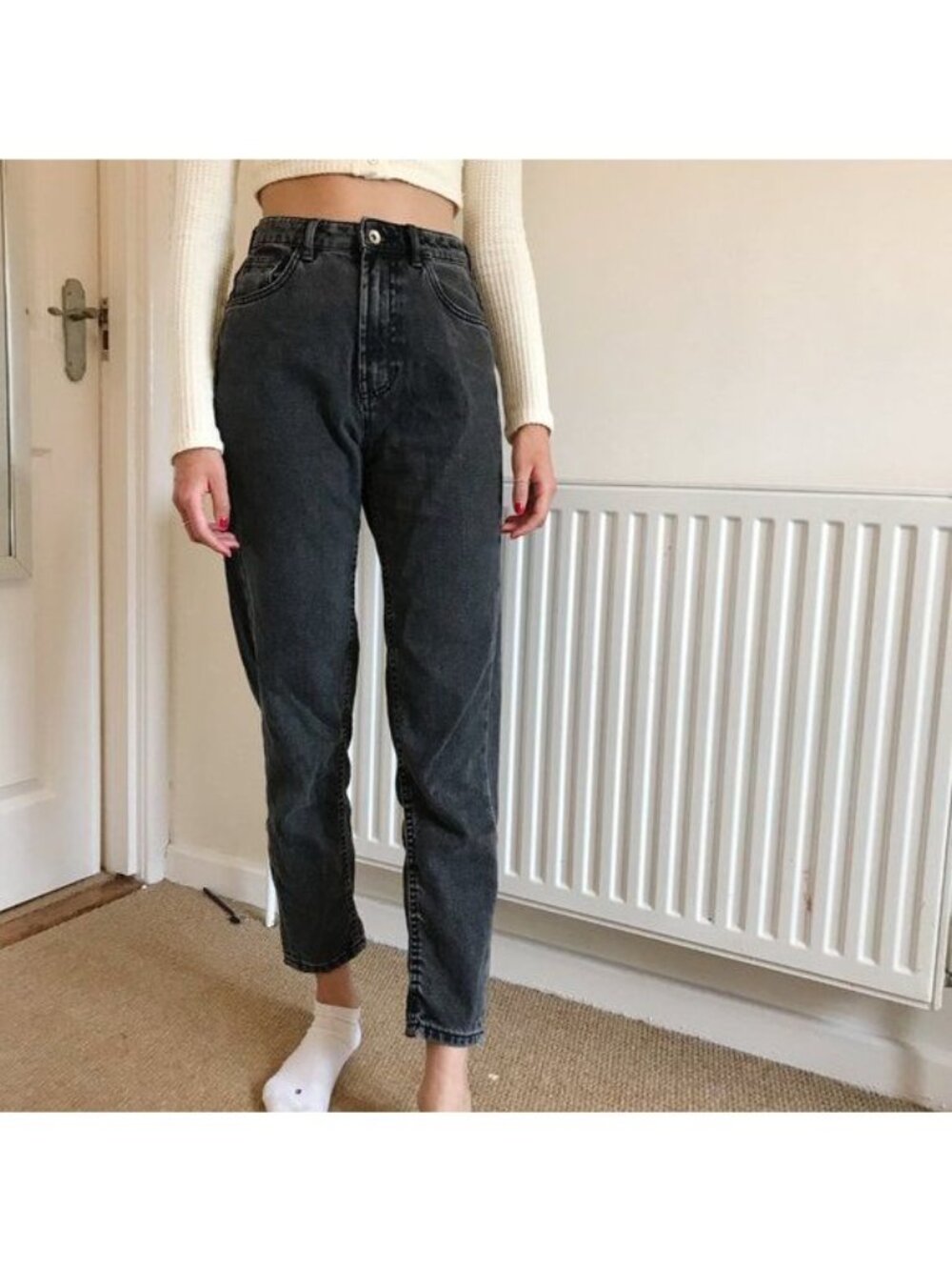 Zara Faded Broken In High Rise High Waist Mom Jeans Cropped